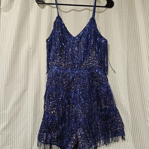 double crazy Pants - Blue Sequin Fringe Dress